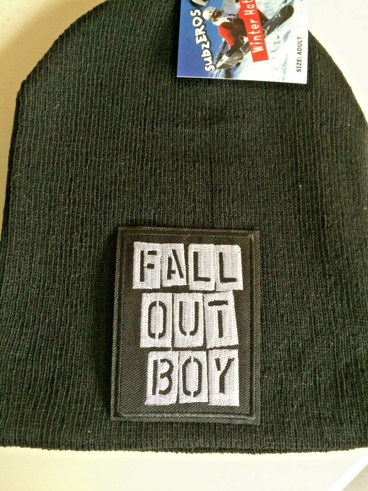 Fall Out Boy Logo  Black Beanie Hat B/w Logo New Never Used