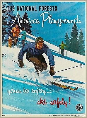 National Forests America's Playground Ski Snow  Vintage Travel Art Poster Print