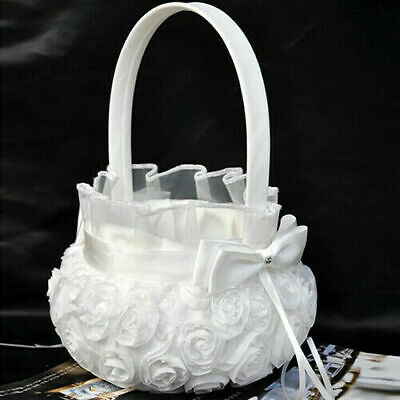 Us Lovely Bridal Wedding Party Flower Girl Basket White Rose Bowknot Basket New