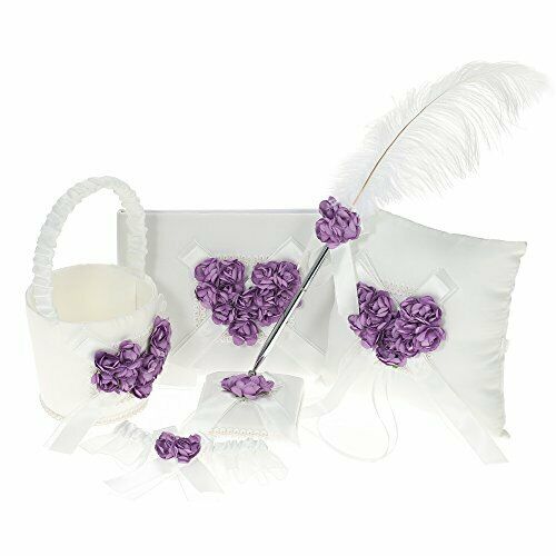5pcs/set Wedding Supplies Flower Basket + Ring Pillow + Guest Book + Pen