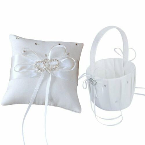 Crystal Heart Bridal Wedding Party Flower Girl Basket Ring Bearer Pillow 6" Us