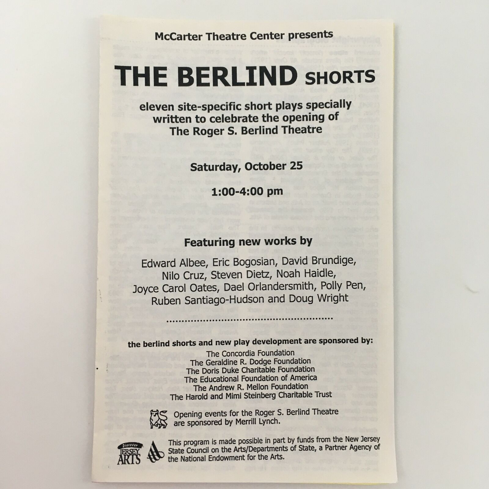 2003 Mccarter Theatre Center ‘the Berlind Shorts’ By Edward Albee
