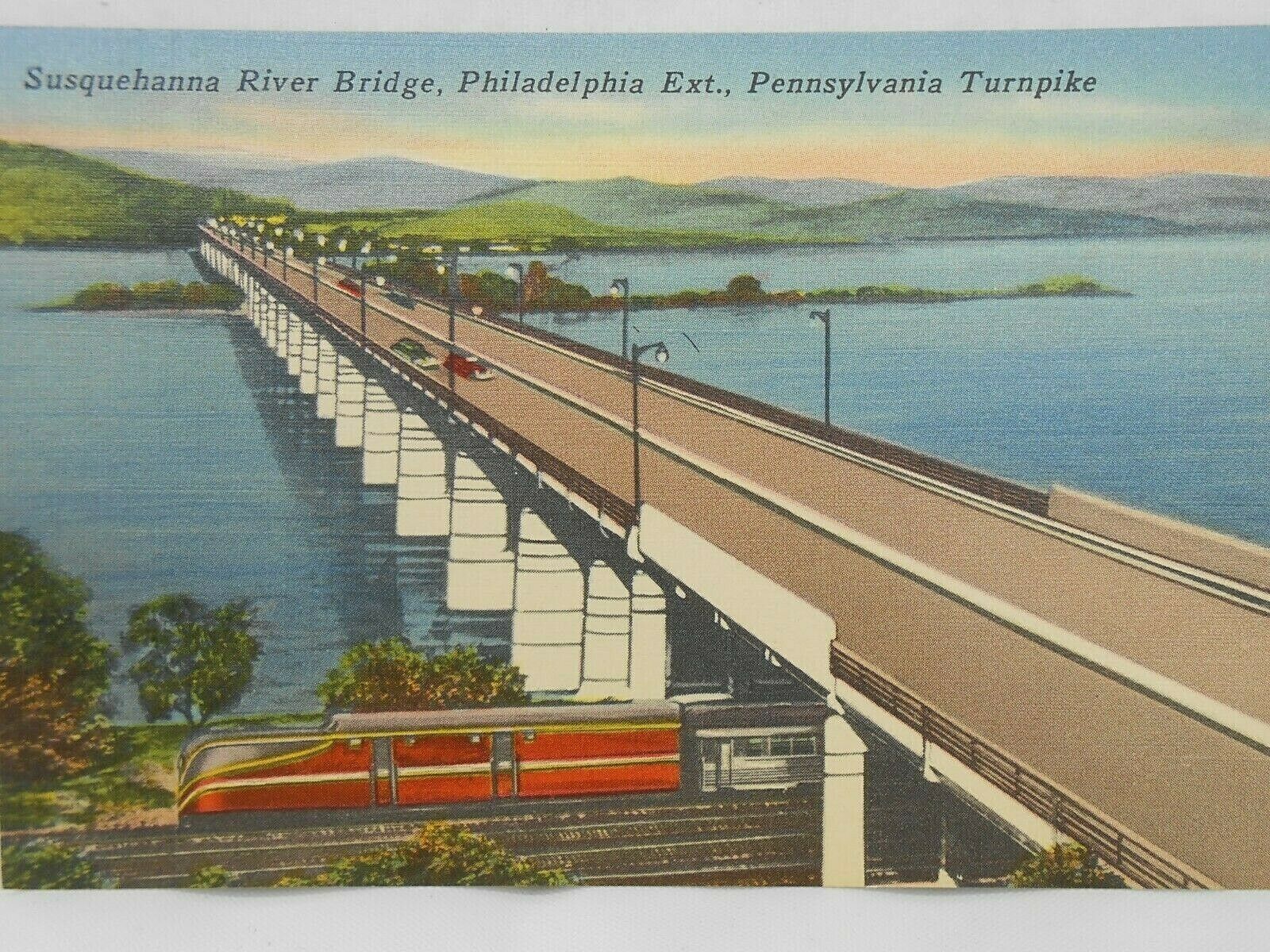 Susquehanna River Bridge Philadelphia Ext. Pennsylvania Trnpk Vintage Postcard