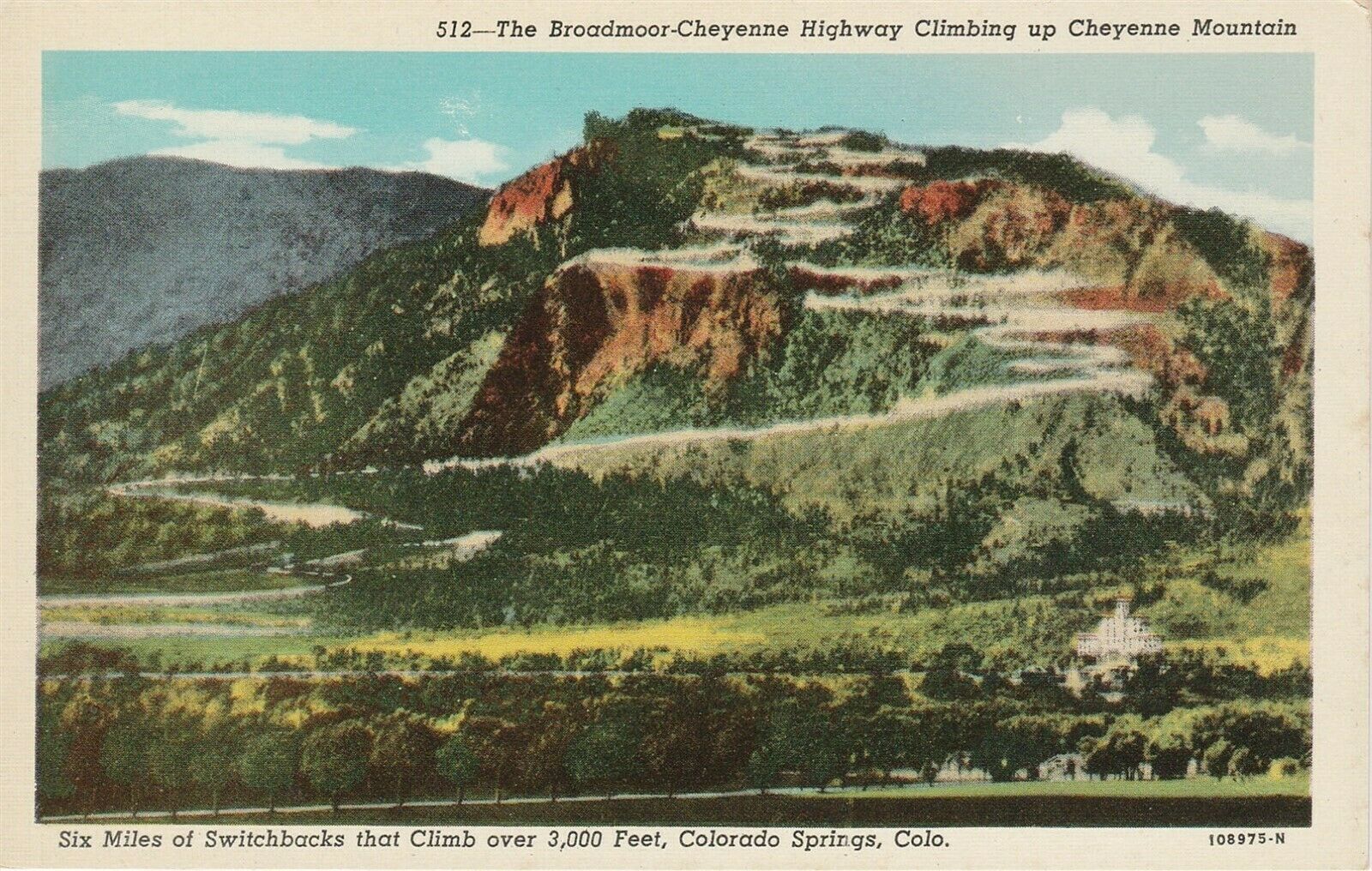 Broadmoor-cheyenne Highway Climbing Up Mountain Colorado Co Postcard Linen