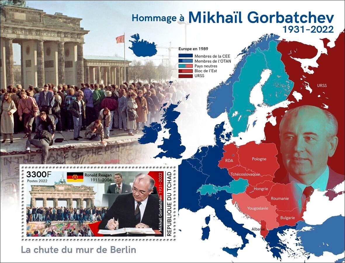 Mikhail Gorbachev Ronald Reagan Fall Of Berlin Wall  Mnh Stamps 2022 Chad S/s