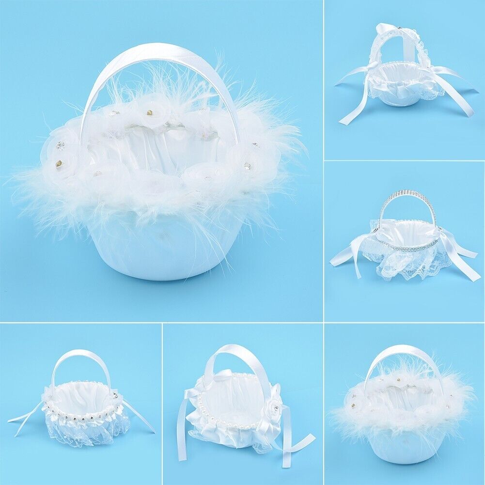 1 X Bridesmaid Flower Girl Basket Candy White Lace Floral Decor Wedding Supplies