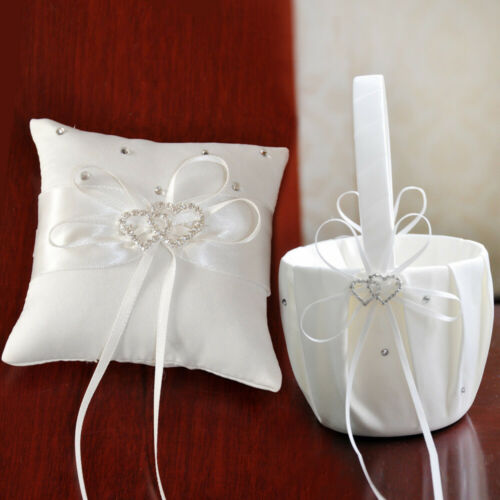 Us Crystal Heart Bridal Wedding Party Flower Girl Basket Ring Bearer Pillow 7.8"